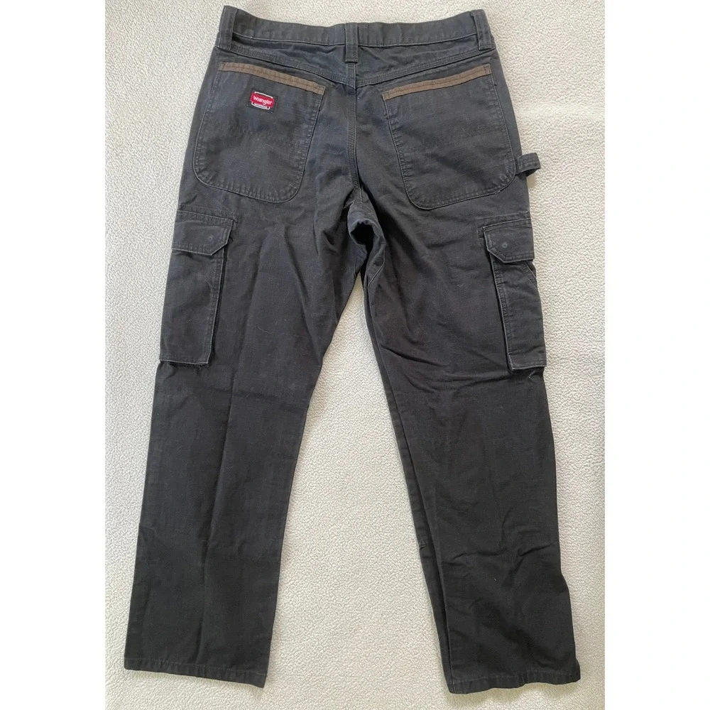 Wrangler Mens 32x32 Workwear Cargo Pants Black Ripstop Utility Pockets 10WMWR1BL